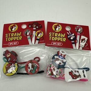 Buc-ee's Straw Topper 2 Pack 3 Piece Each Set NEW